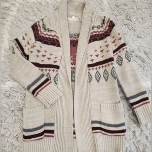 Sweater Cardigan - Beige, pink, burgundy- EUC